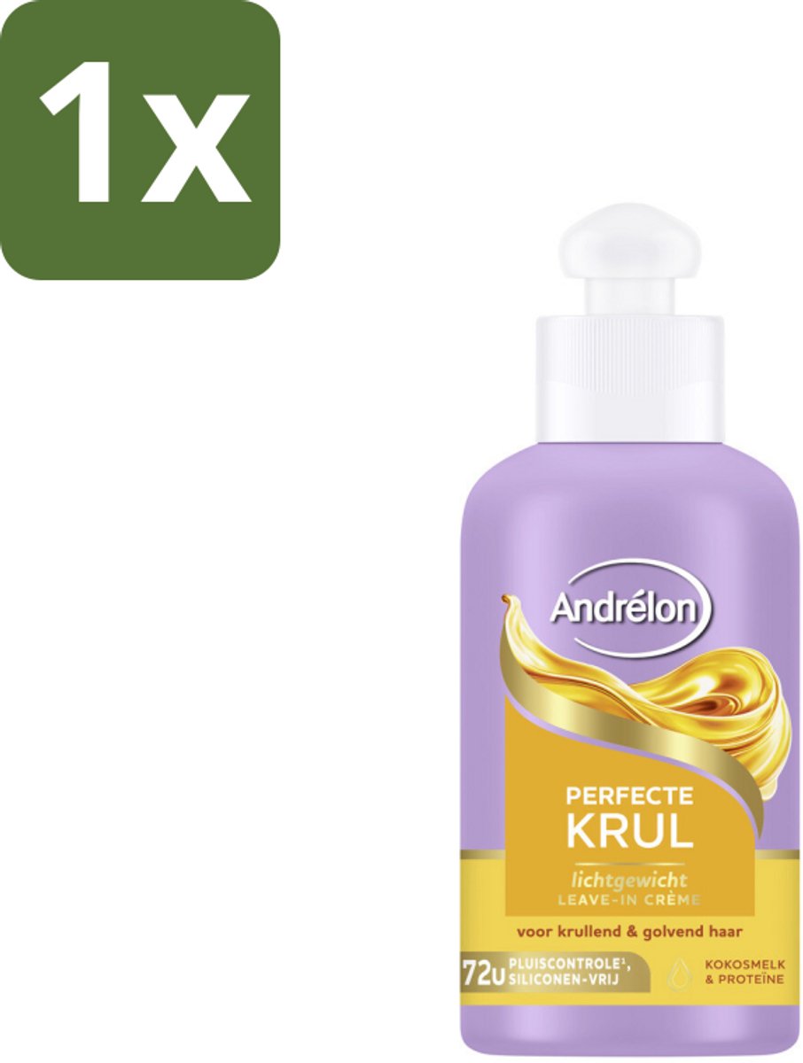 1 x Andrélon – Leave-In Crème – Perfecte Krul – 200 ml - Krullen Verzorging - Pluisvrij Haar - Krullen Definieer - Krullen Veilig - Krullen Verzorging Crème