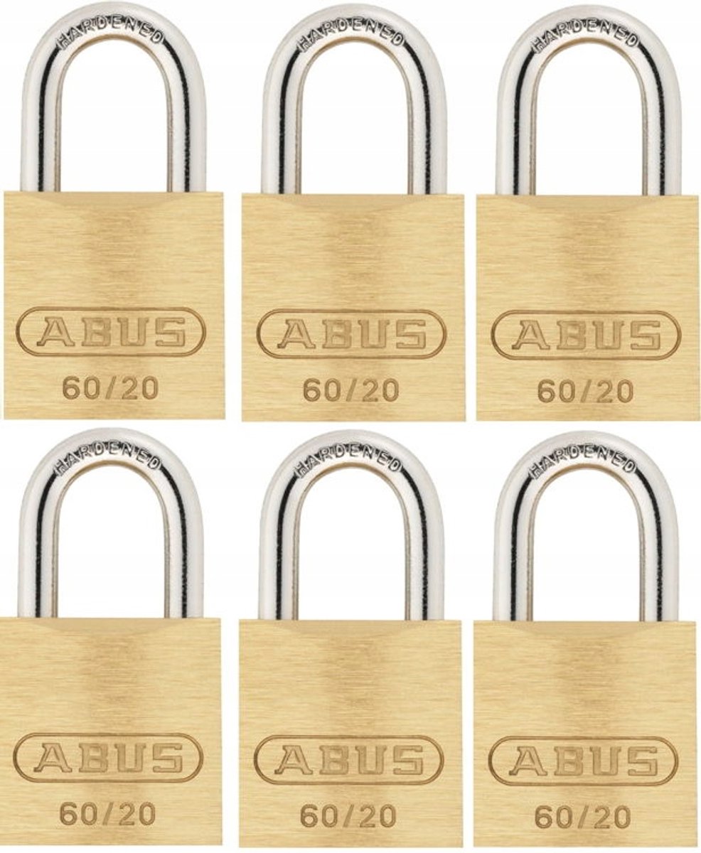 ABUS 60/20 Messing Hangslotten - 6 Stuks - Gelijksluitend Systeem