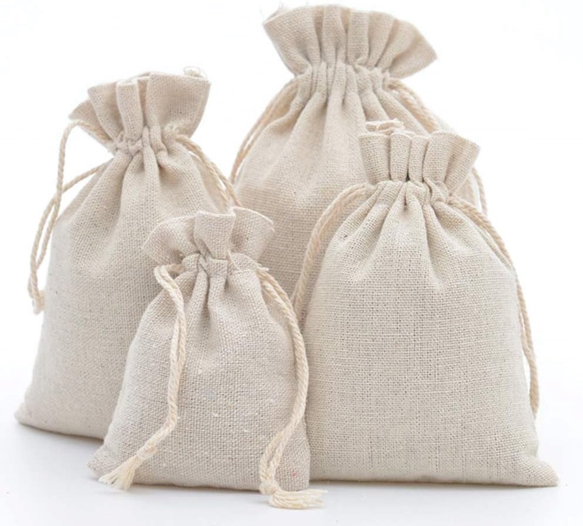 Linnen tasjes onbedrukt - Beige - 10 x 14 cm - Katoenen Cadeauzakje met Koord - Voor Universeel Gebruik