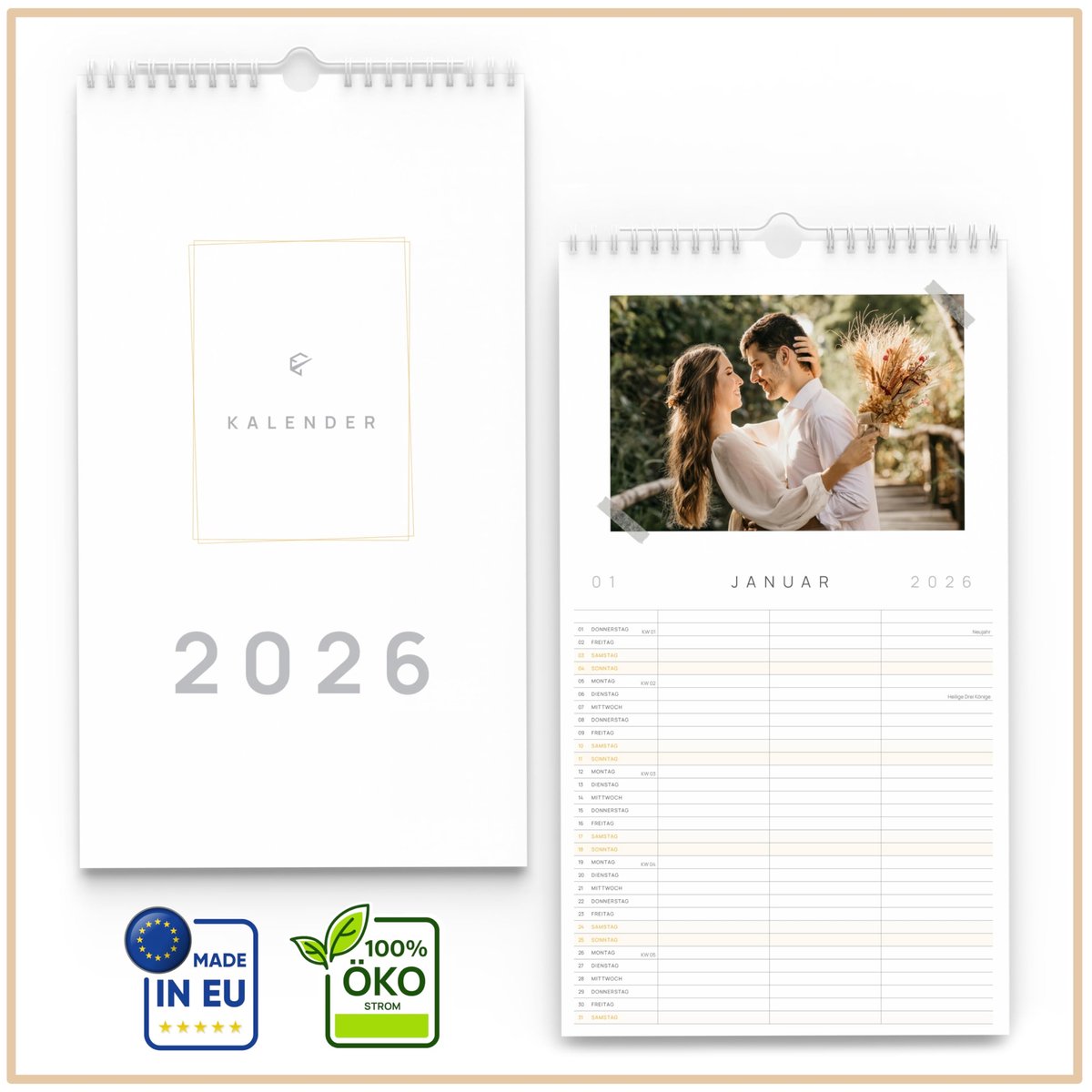 Knutselkalender 2026, lang formaat met 3 kolommen, fotokalender 2026 om zelf vorm te geven, kalender om zelf vorm te - ShopVlot