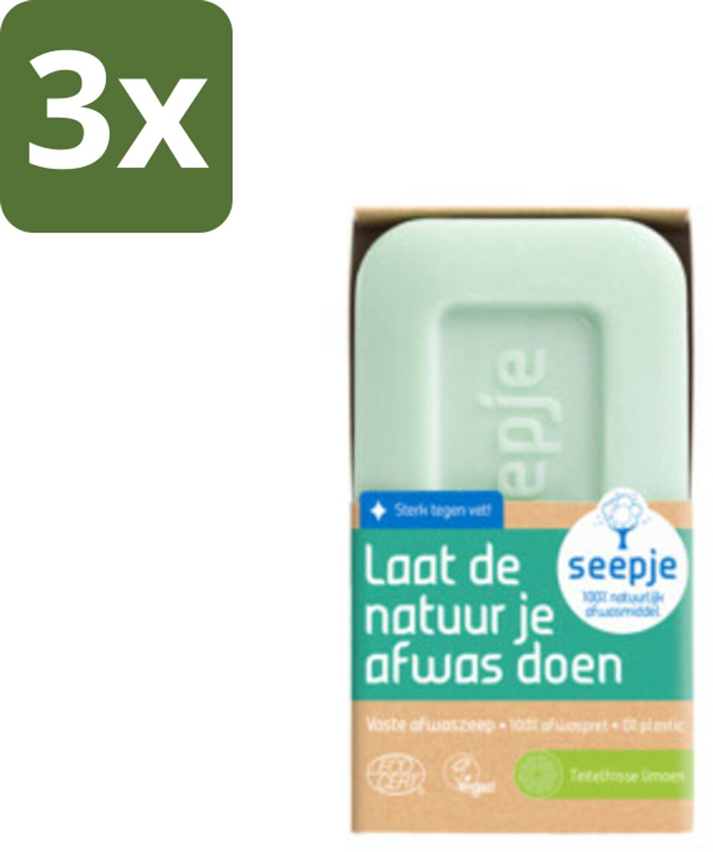 Seepje - Afwaszeep - Handgemaakt & Biologisch - Tintelfrisse Limoen Geur - 120 gr - Bulkverpakking - 3 stuks