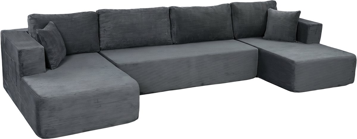 HOMCOM Bankstel - Corduroy, Schuimvulling - 369 x 152 x 78 cm - Grijs