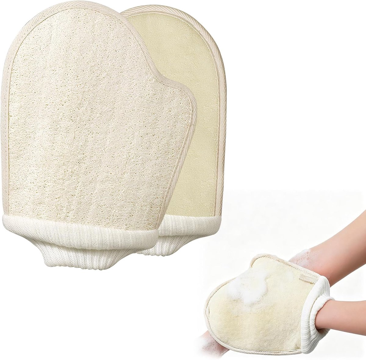 Body Scrub Gloves, handschoen van natuurlijke luffa voor het reinigen van gezichts- en lichaamsporen, scrub - ShopVlot
