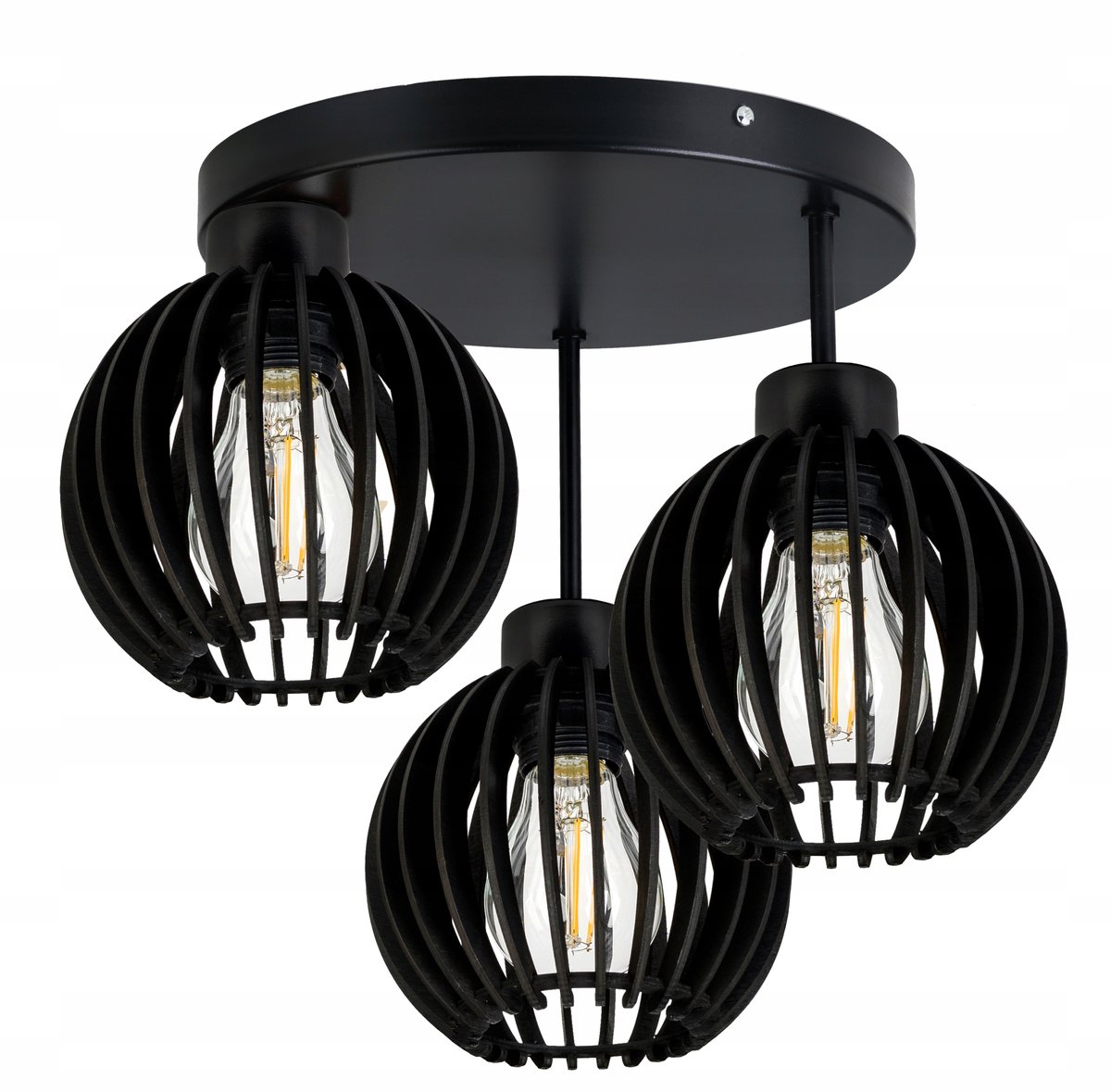 Merkloze Zwarte Houten Plafondlamp met 3 E27 Fittingen