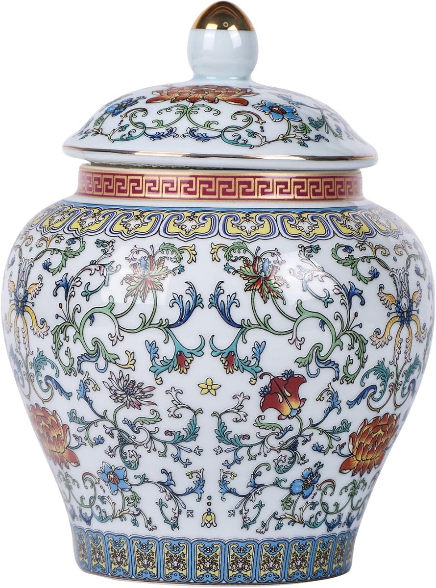 Handmade Enamel Ginger Jar - Vibrant Colored Chinoiserie Vase, Blue and White Porcelain Ceramic Decorative Jar with - ShopVlot