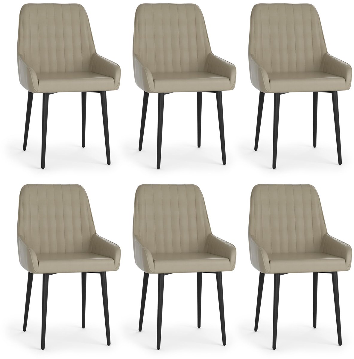 BonVache Set van 6 eetkamerstoelen, hoge stoel met armleuningen, gestoffeerde stoelen van kunstleer, keukenstoel met - ShopVlot