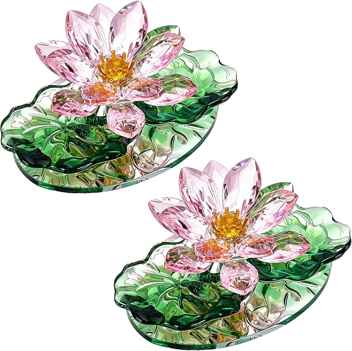 2 Pcs Crystal Reflection Crystal Lotus Flower, Sparkling Crystal Lotus Flower Hue Reflection Clear Lotus Figurine - ShopVlot