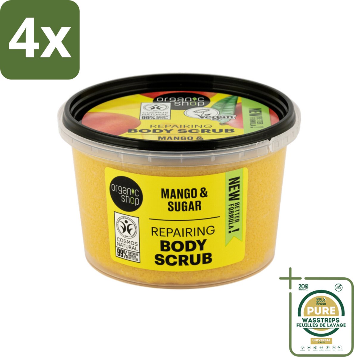 Organic Shop - Organic Mango & Sugar Body Scrub - Peeling en Geur - 250 ml - Voordeelverpakking - 4 stuks - Body scrub - Huidvernieuwing