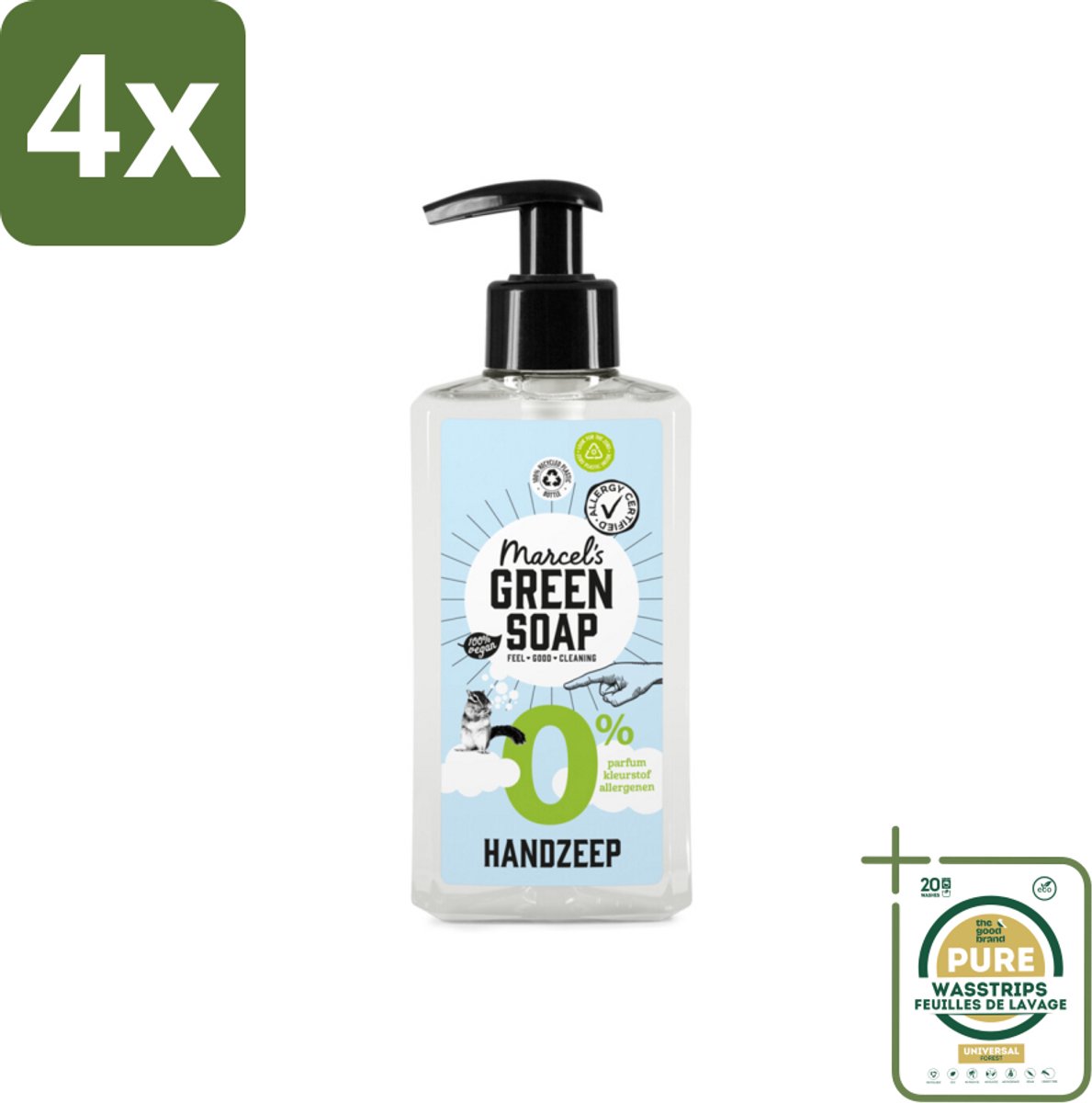 Marcel's Green Soap - Handzeep 0% - Zachte verzorging - 250 ml - Voordeelverpakking - 4 stuks - Gevoelige huid - Vegan zeep