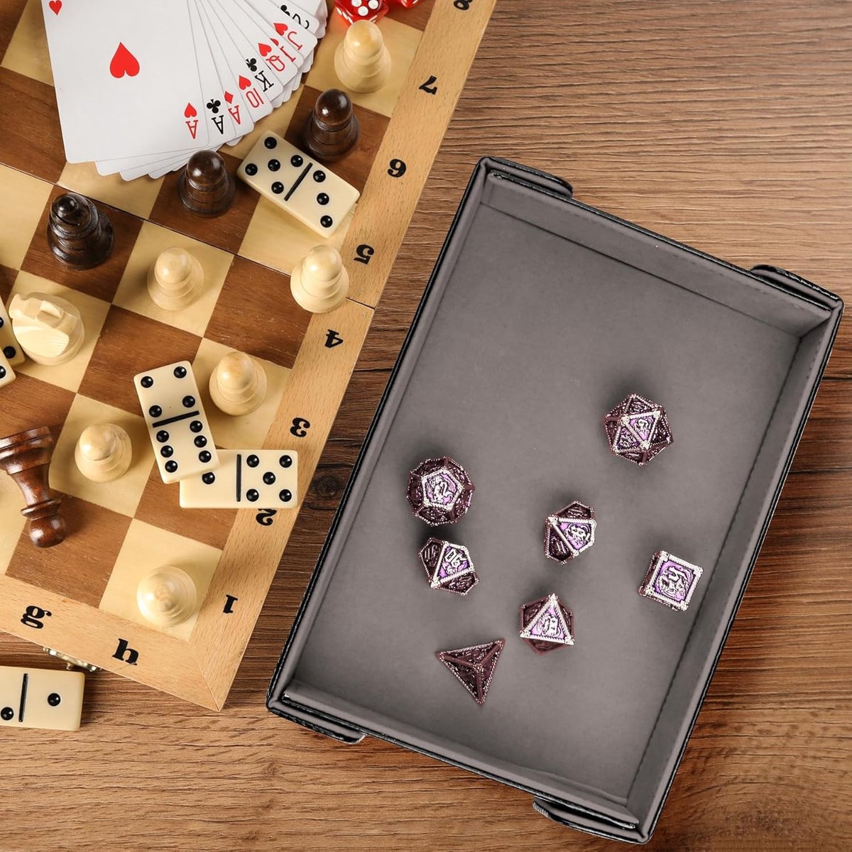Dobbelstenenlade - Grijs - Opvouwbaar - PU Lederen Magnetische Houder - Voor D&D RPG Spellen