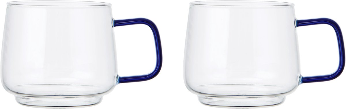 La Cafetière - Glazen Mokken - Gyro - Borosilicaatglas - Blauw Handvat - Set van 2