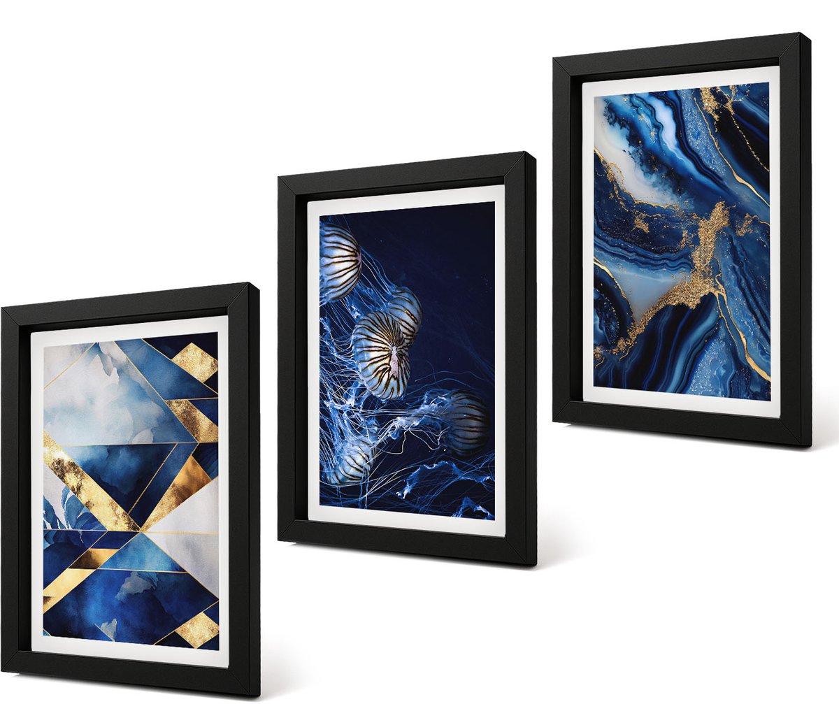 Coloray 4-Delige Schilderij Set - Abstracte, elegante patronen met accenten - 20 x 30 cm - Stijlvolle Wanddecoratie - Interieur