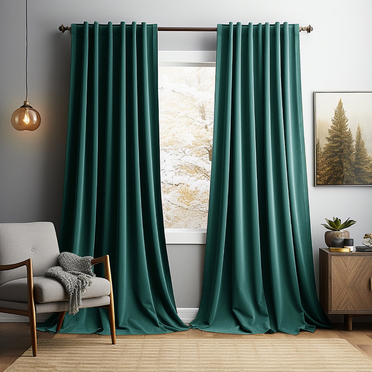 MUPOO verduisterende fluwelen gordijnen set van 2, 132 x 305 cm per paneel, turquoise polyester met grijze voering, 260 g/m² thermisch isolerend met 8 cm drie-in-één kop voor gordijnroede, achterlussen of haken