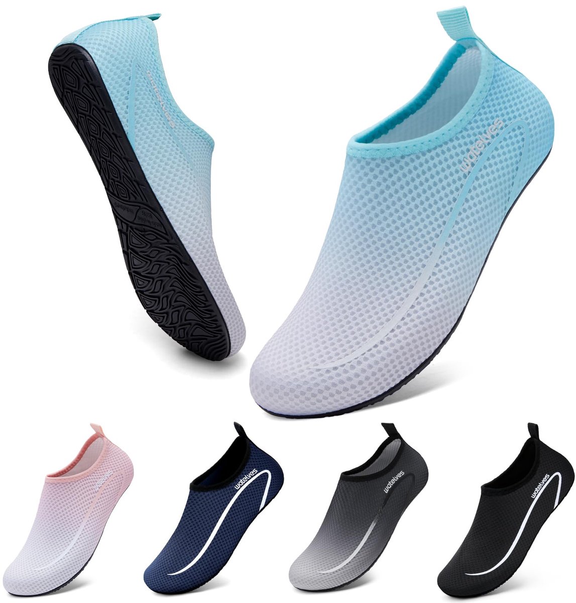 WateLves Waterschoenen, badschoenen, voor dames en heren, aquaschoenen, strandschoenen, sneldrogend, slip-on ademende - ShopVlot
