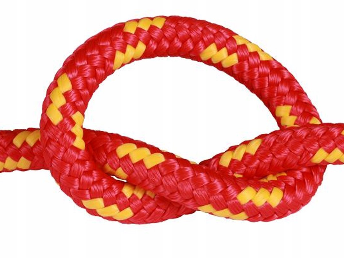 Gevlochten touw 5 mm, rood met gele draad, polypropyleen
