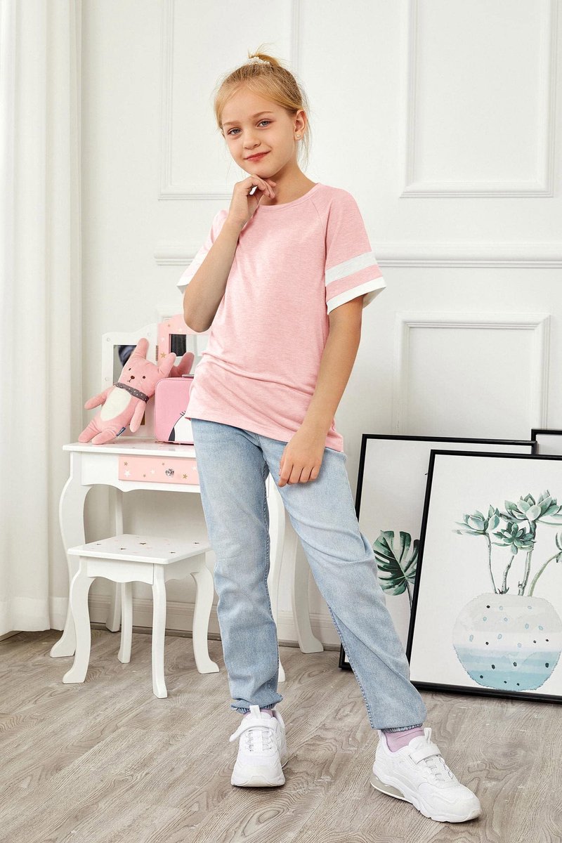 Korte mouwen shirt meisjes 11-12 jaar - roze gestreept - casual basic - perfect voor de zomer - ShopVlot