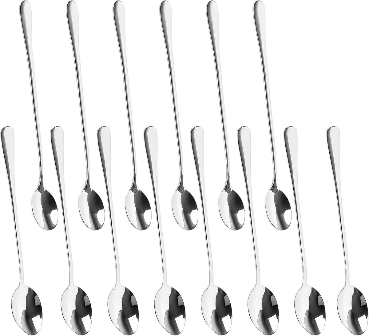 Latte Macchiato-lepelset, 14 stuks, roestvrij staal, ijslepels 22,5 cm en 20 cm, lange steel lepels voor ijskoffie - ShopVlot