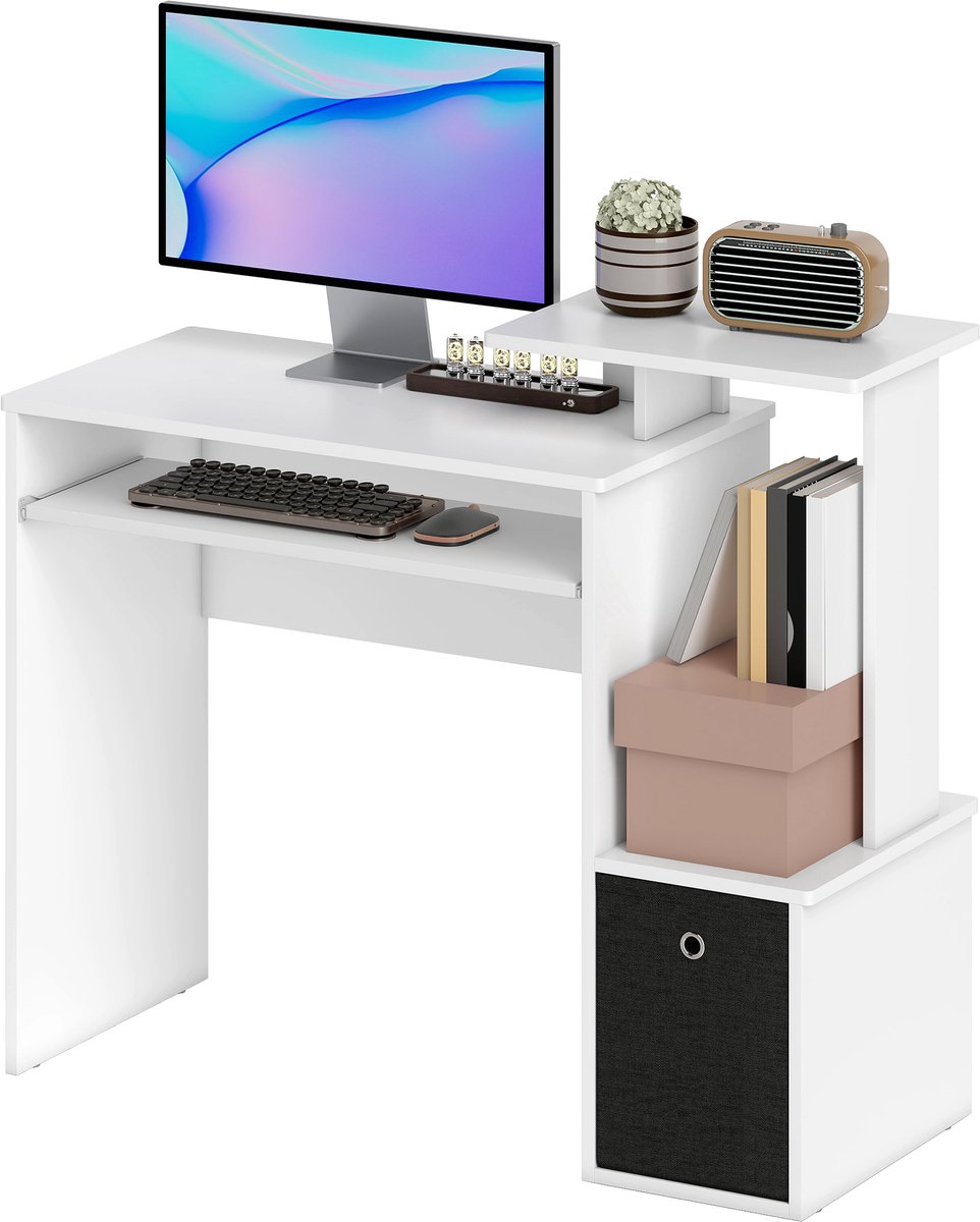 Bureau Multimedia Computer Planken Tablet Toetsenbord Mand Zwart Spaanplaten - Mand - wit