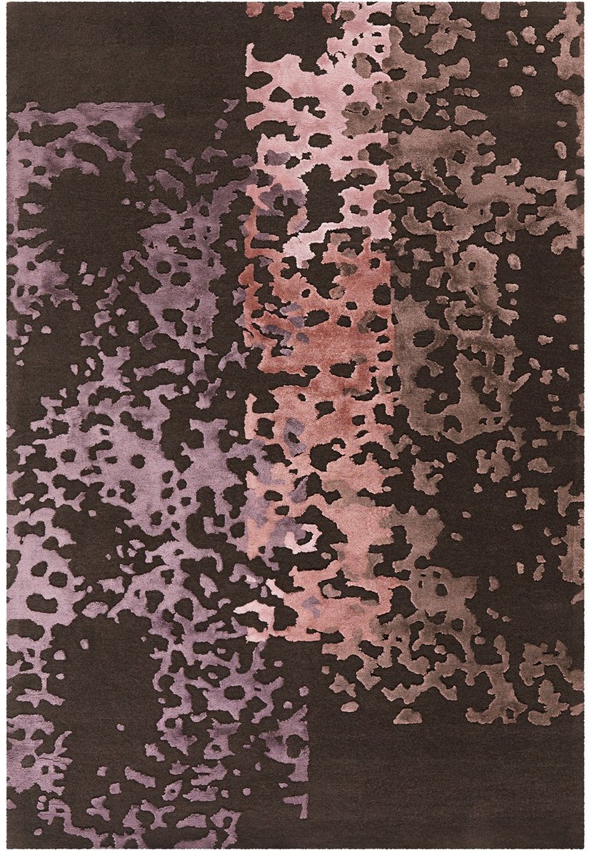 Padiro laagpolig vloerkleed 170 x 240 cm - donkergrijs / oudroze - modern abstract design - geschikt voor vloerverwarming - van wol en viscose