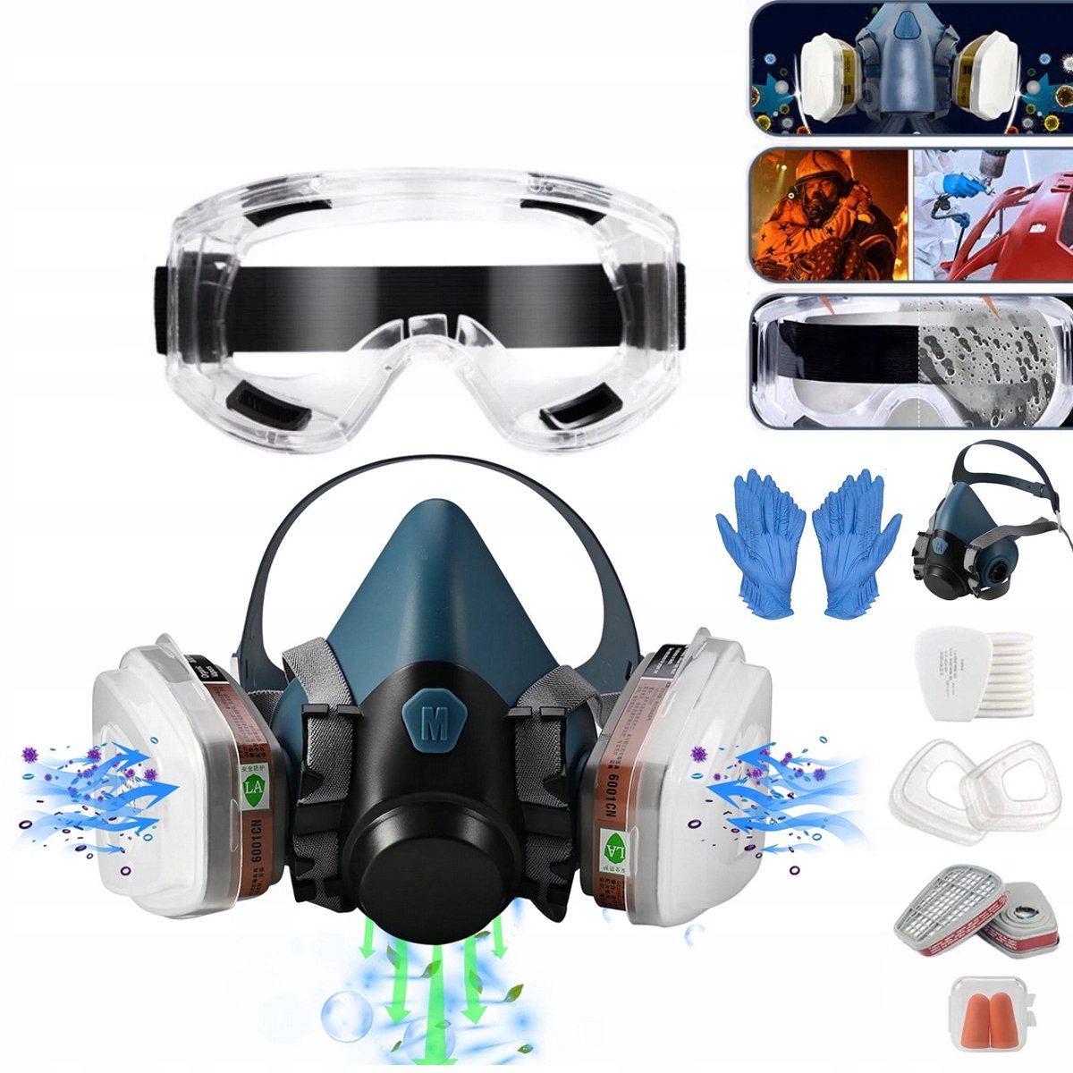 Professionele Halfmasker Ademhalingsbescherming met Filters en Goggles