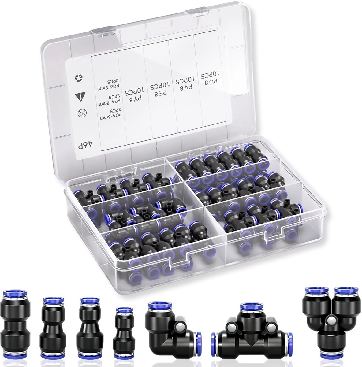 Solidchoice - 46 Stuks Pneumatische Connectoren - Slangconnectoren 8 mm voor Automatisering en Voertuigen