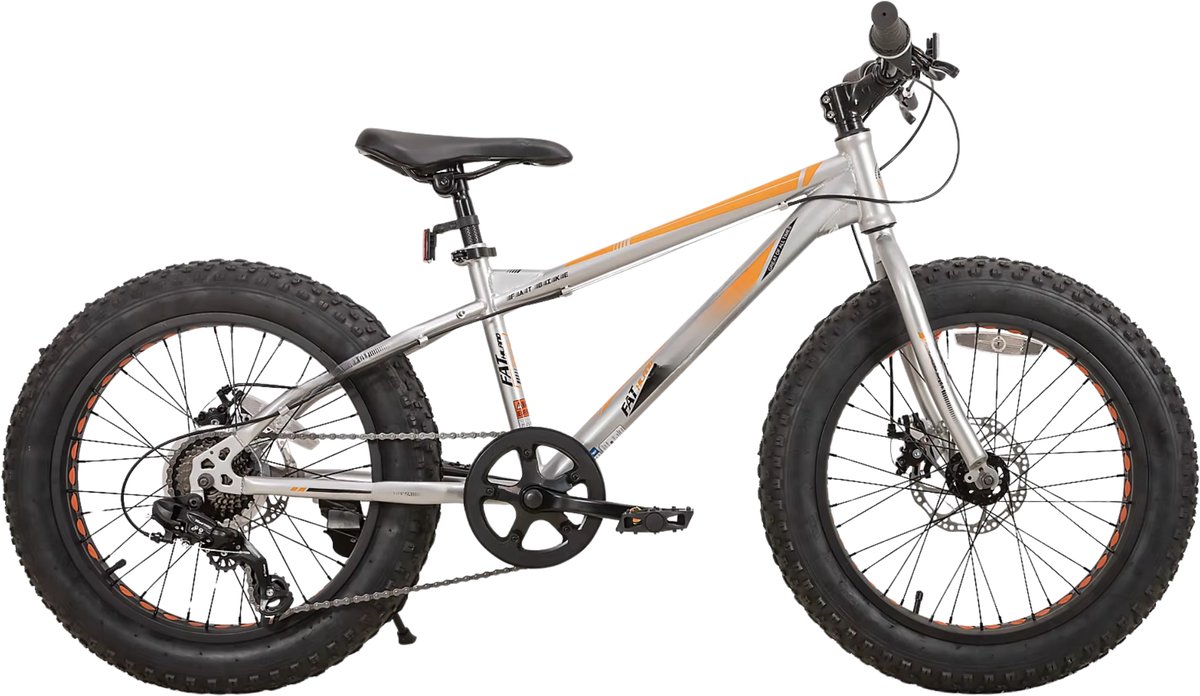 Happiq Kinder mountainbike 51 cm Fat Tire – Voor kinderen vanaf 5 jaar en strand- en terrein gebruik – Met 7 versnellingen en dubbele schijfrem – Zilver frame