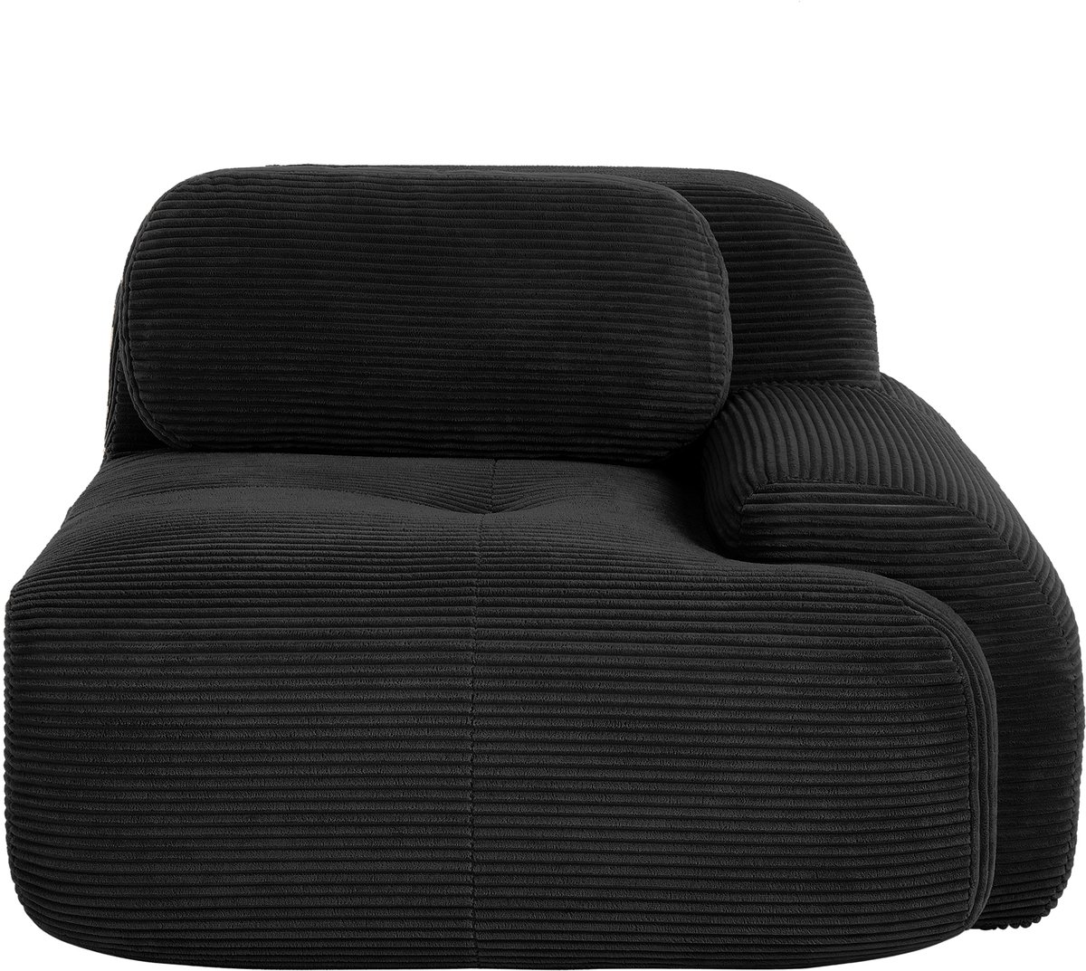 Modulaire Hoekbank 1-Zits - Ribcord Lounge Stoel Met Gebogen Armleuning, Zachte Vulling En Geen Montage - Zwart