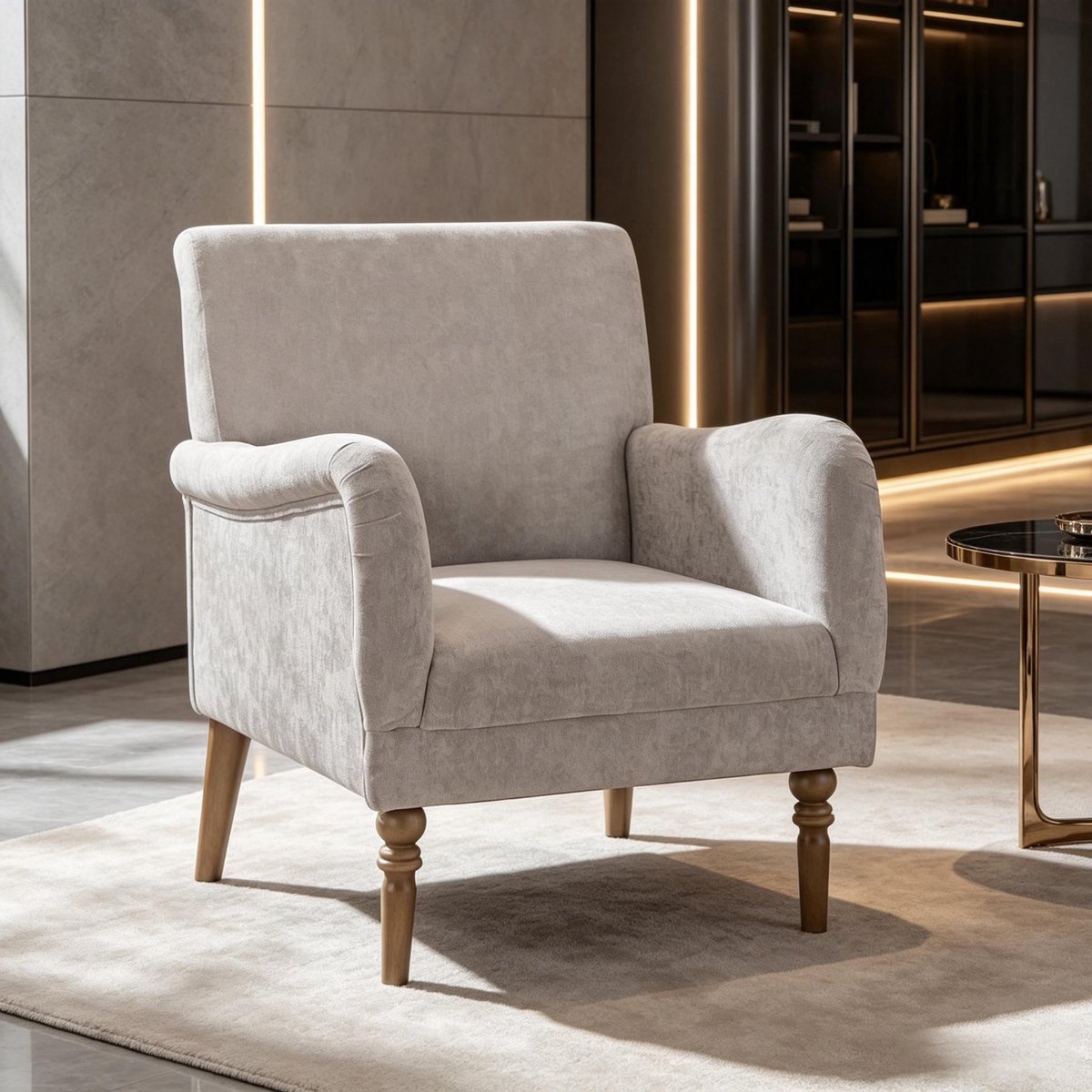 Leesstoel - 1-Zits Fauteuil Met Hoge Rugleuning - Grijs Linnenlook - Brede Zitting