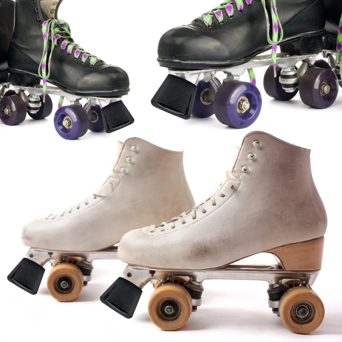 Solidchoice - Set van 2 Roller Skate Wielen met Remkappen en Schroeven in Zwart