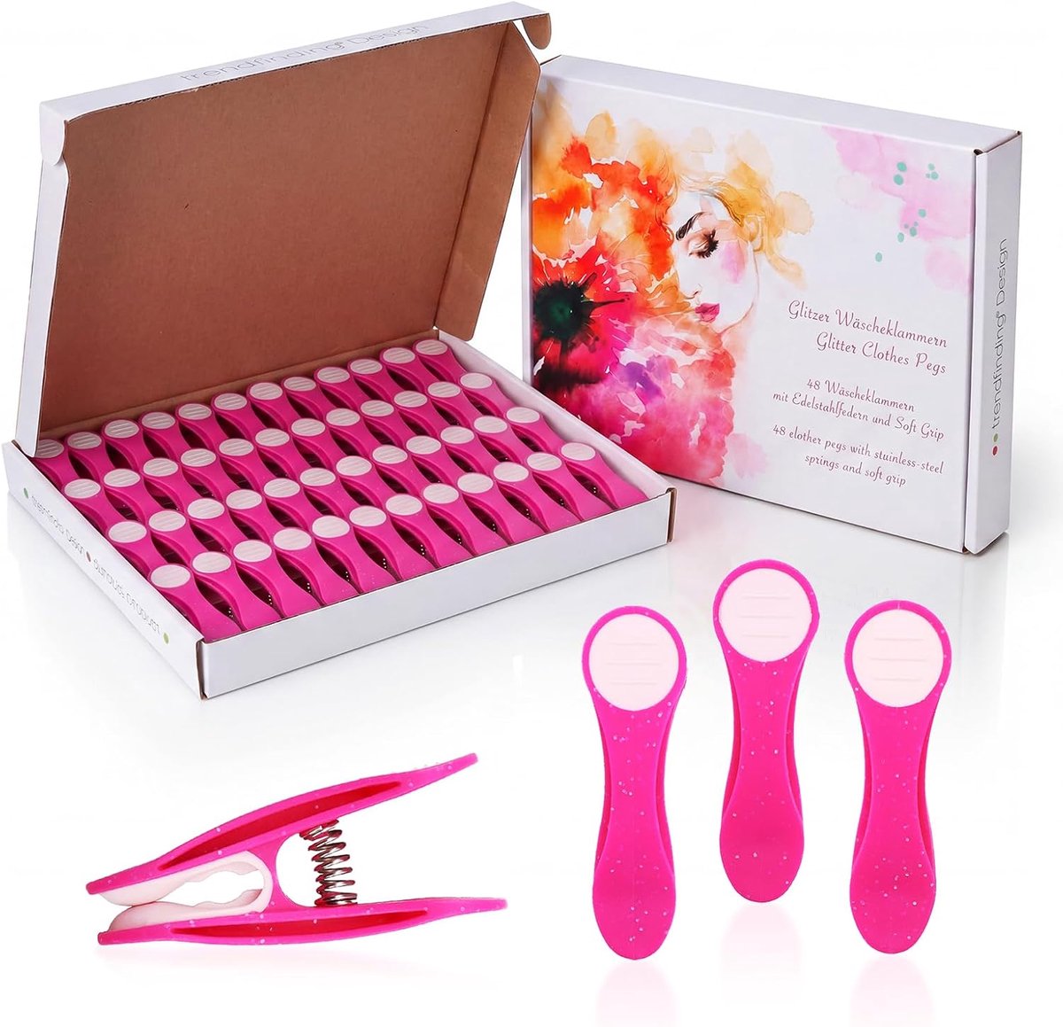 60 Glitter Design Clothes Pegs for Sensitive Wash with Soft Grip, Latest Stapling Technology with Pressure Springs - ShopVlot