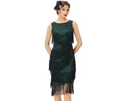 Coucoland 1920s dress with round neck, elegant evening dress with multi-layer fringes, retro style, Great Gatsby - ShopVlot