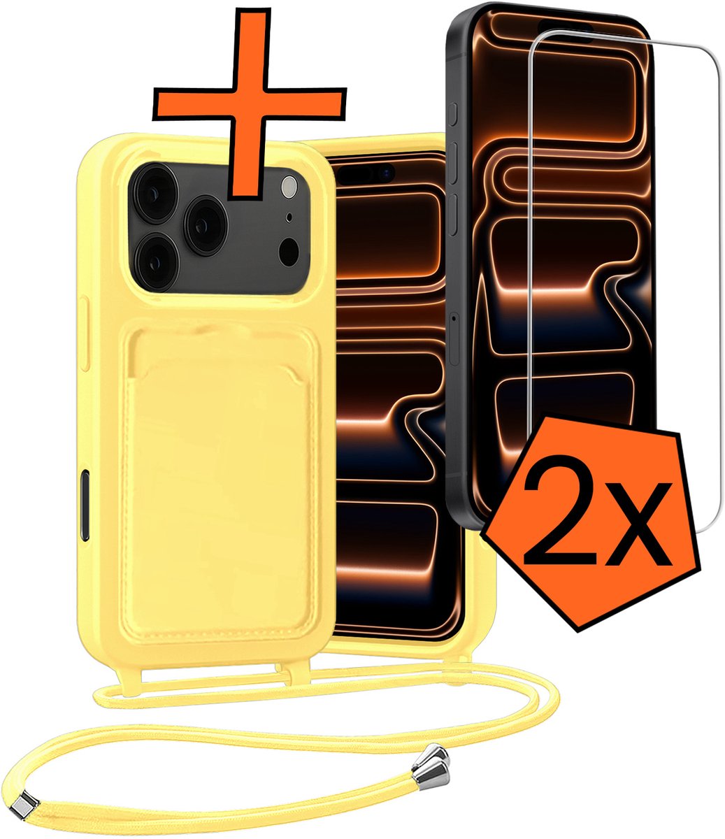 Hoesje Geschikt voor iPhone 18 Pro Max Hoes Met Telefoonketting Met 2x Screenprotector - Backcover Geschikt voor iPhone 18 Pro Max Case Met Koord - Geel