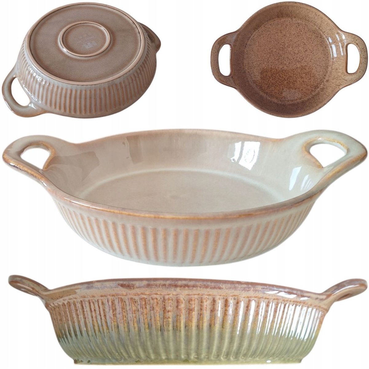 MPLCo - Bakvorm - Ovenschaal - Keramische Ovenschaal - Ronde Bakvorm met Handgrepen - Ovenschaal voor Lasagne, Quiche & Ovengerechten - Oven, Magnetron & Vaatwasserbestendig - 900 ml - Ø22 x 27 cm - Lichtbruin