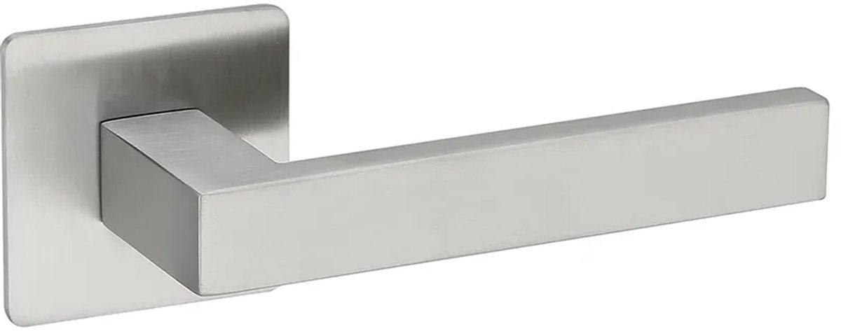 Deurkruk (2x) Enzo vierkant 20mm haaks op vierkant ultra dunne rozet van 3mm geborsteld RVS | RVS deurklinken