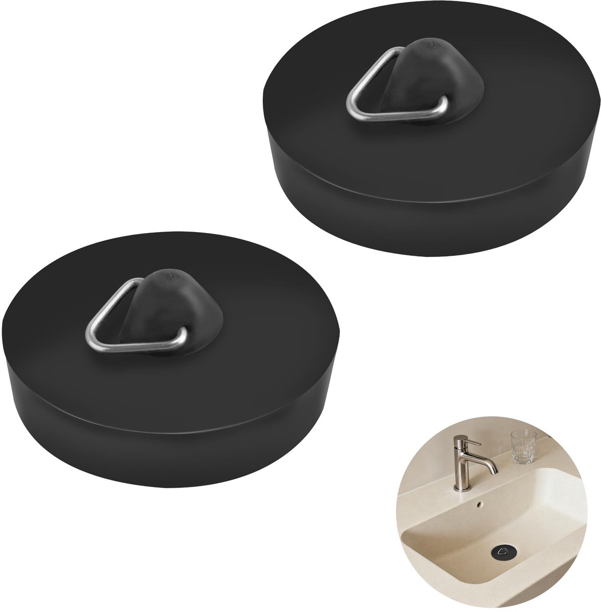 Solidchoice - 2 Stuks Zwarte Universele Wasstopprop - Voor Afvoer en Voorkomen van Waterverlies