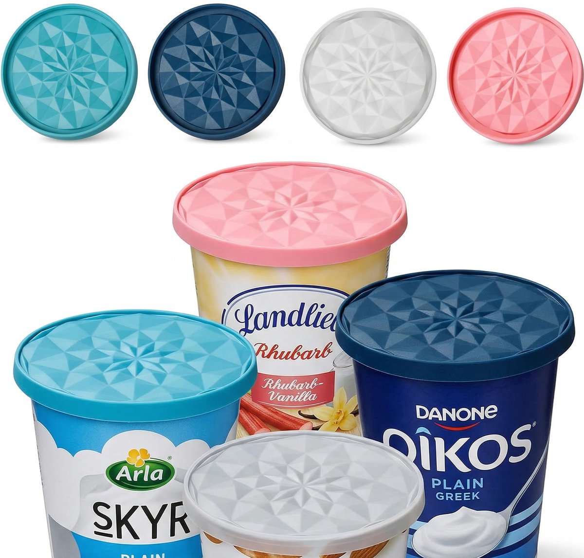 Solidchoice - Set van 4 Herbruikbare Siliconen Yoghurtbekerdeksels