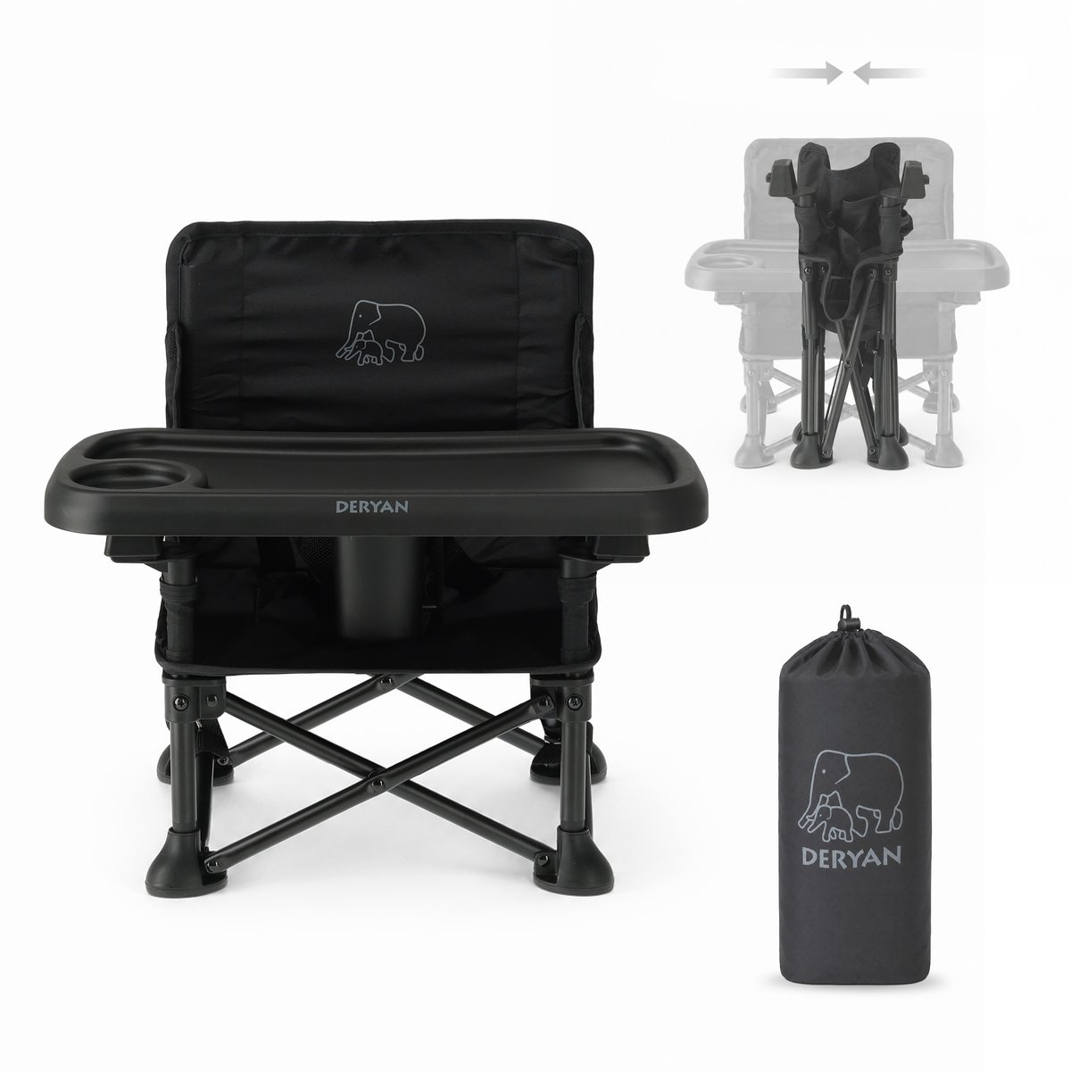 Deryan Pop 'N Sit Mini Kinderstoel - Opvouwbare Stoelverhoger - Zwart