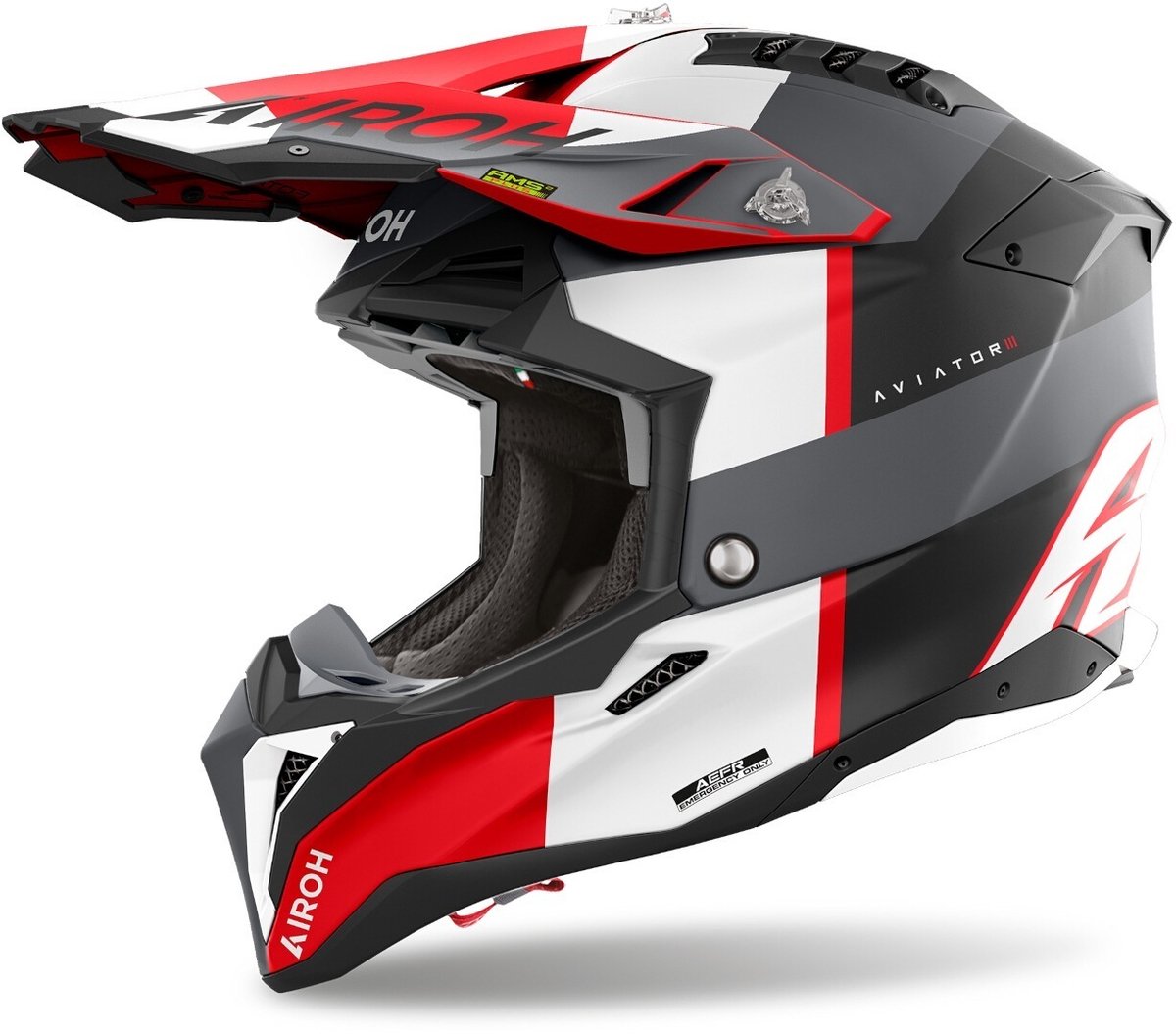 Airoh Aviator 3 Monarch Matzwart Grijs Rood Crosshelm - Helm