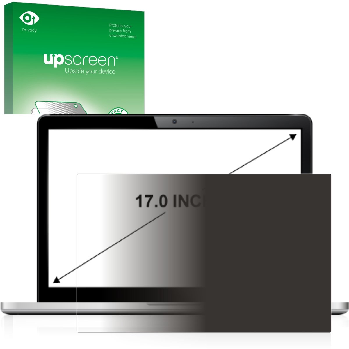 upscreen - privacy screenprotector voor Laptops met 17 inch-scherm [368 mm x 229 mm, 16:10] Folie Beschermfolie Blauwlichtfilter