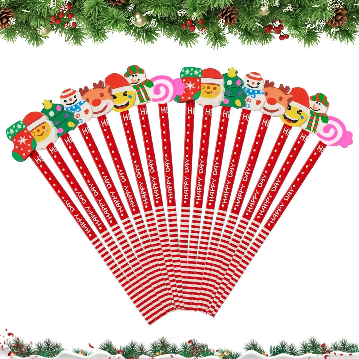 Solidchoice - Set van 16 Kerstpotloden met Gum voor Kinderen