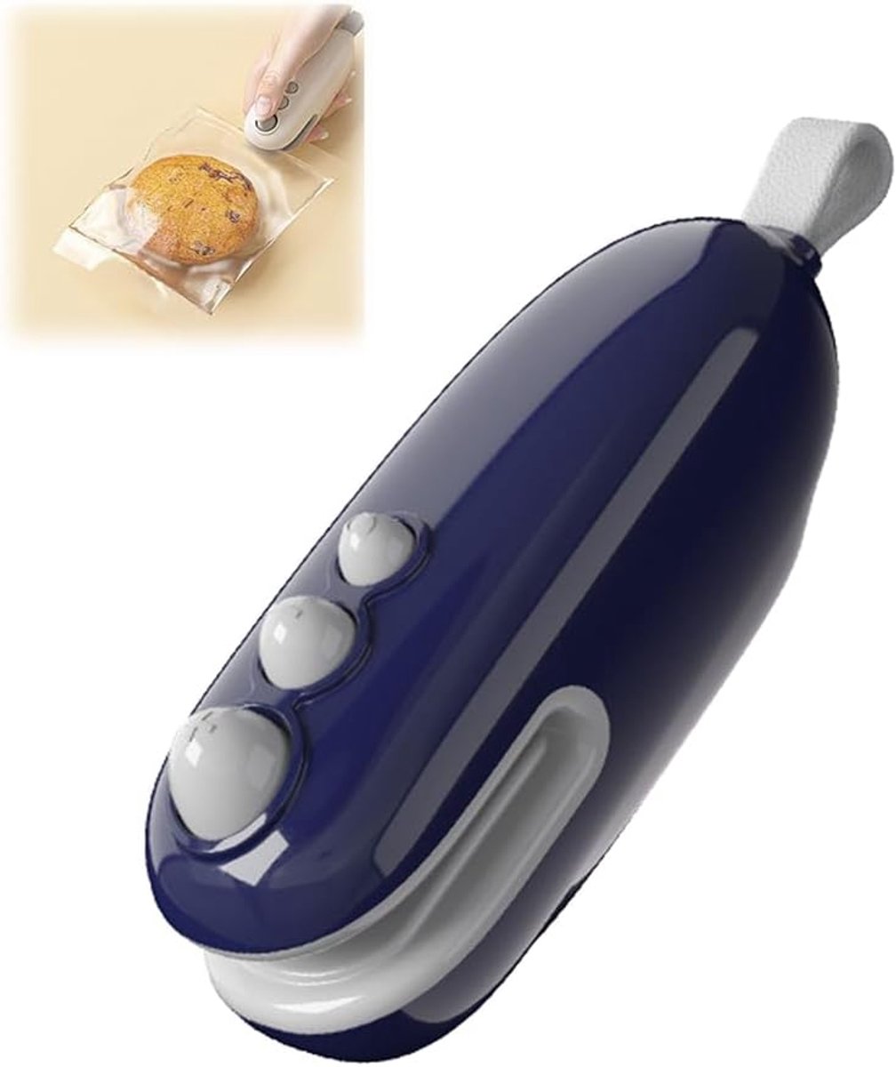 2-in-1 oplaadbare mini hitte sealer met ingebouwd snijmes, draagbare handheld snelhechtmachine voor plastic voedselzakken en spaanderzakken, luchtdichte vacuum zakdichter kleur blauw