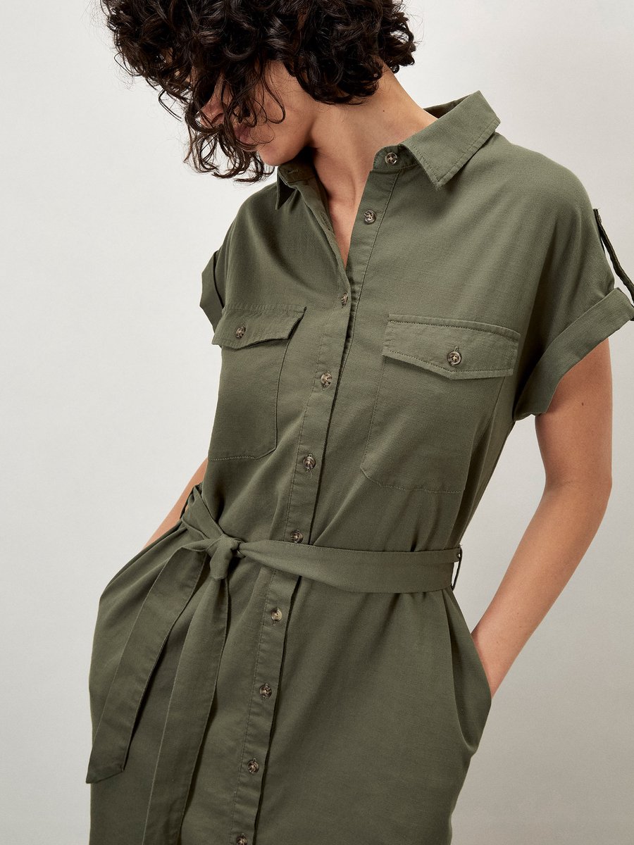 Cotton Slub Midi Shirt Dress