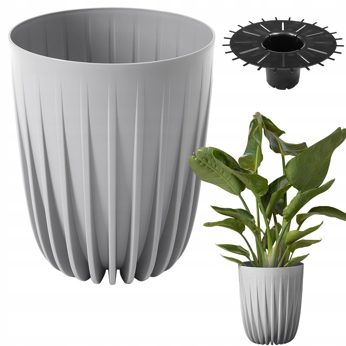 Grijze XL Plantenbak met Inzet - 30x35,6cm