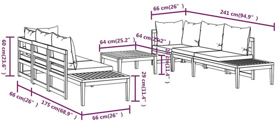 vidaXL Ensemble de jardin Bois d'acacia - 175x66x60 cm - kussen gris foncé - Ensemble de jardin