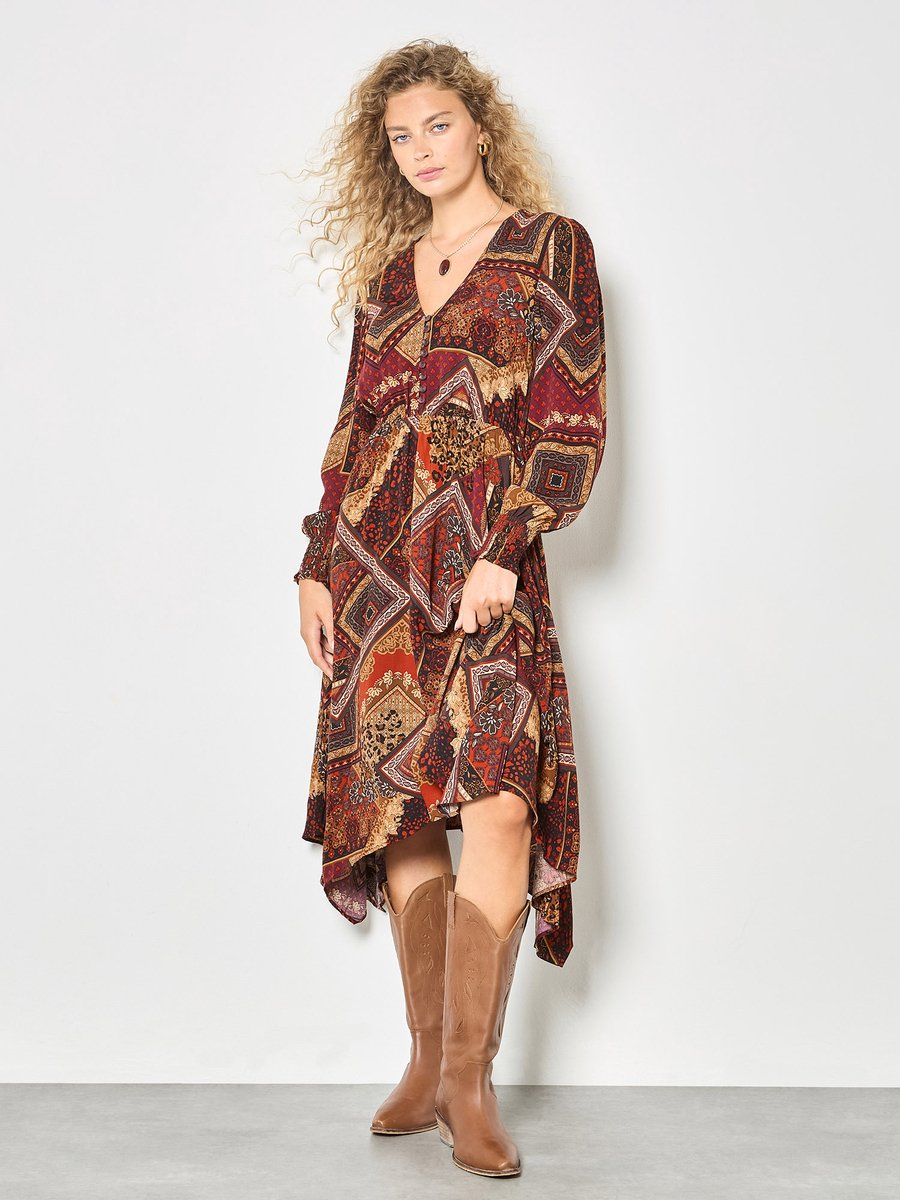 Patchwork Print Hanky Hem Midaxi Dress