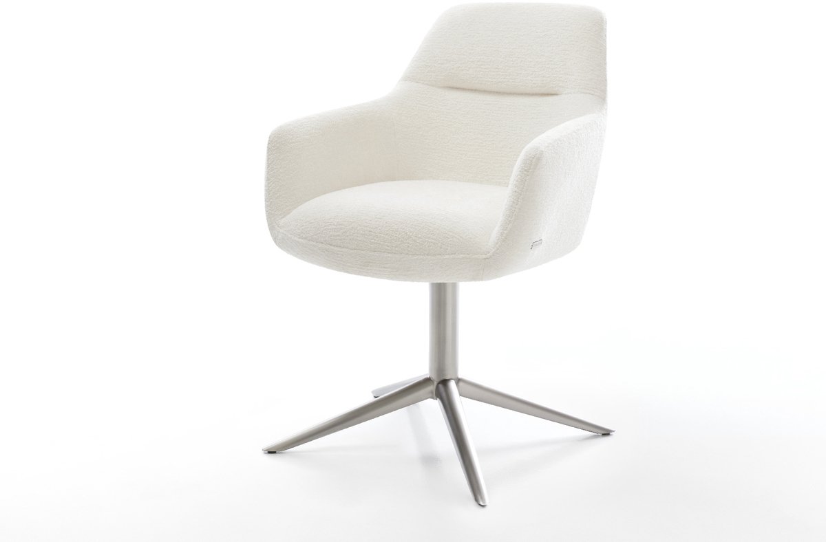 Eetkamerstoel Pejo-Flex kruispoot roestvrij staal bouclé zacht beige 360° draaibaar rocker-functie pocketveer kern
