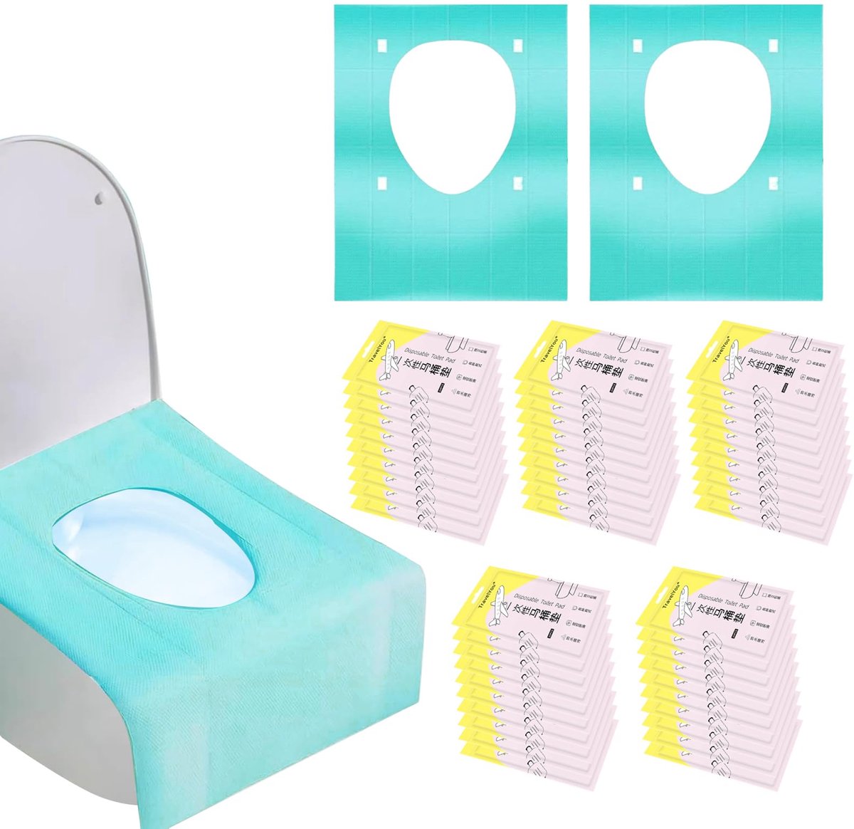 PMELCXD AMTOL Wegwerp Toiletonderlegger - 50 Stuks Extra Grote Waterdichte Toiletkussens voor Reisaccessoires - ShopVlot