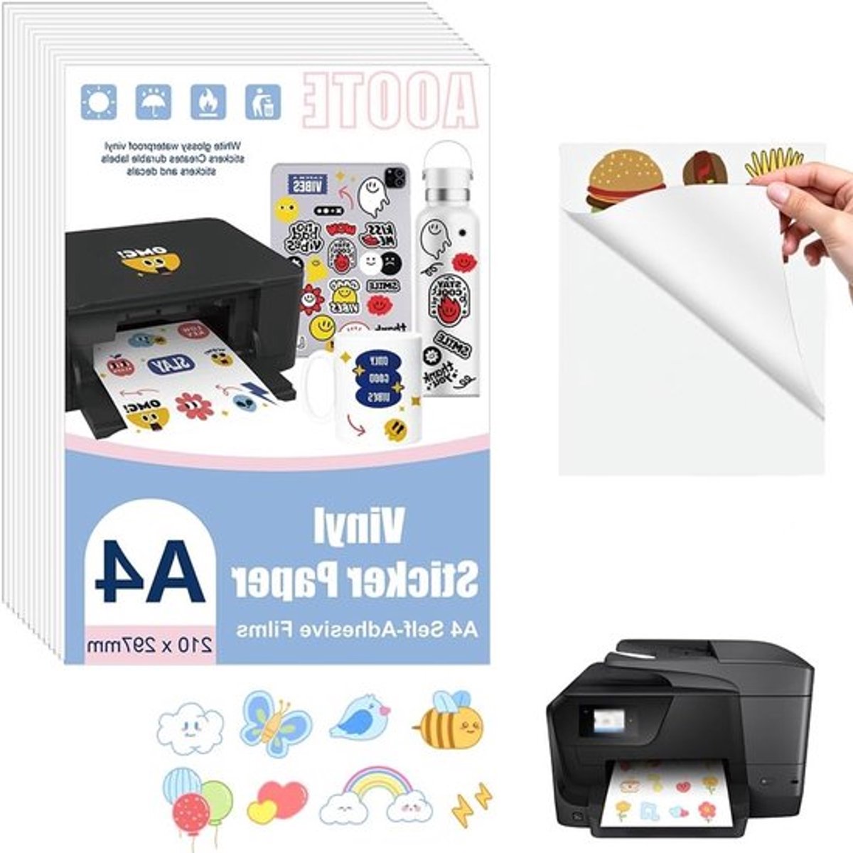 A4-printbaar vinylstickerspapier voor inkjet- en lasersprinters - 12 vellen voor DIY-stickers, labels en creatieve projecten