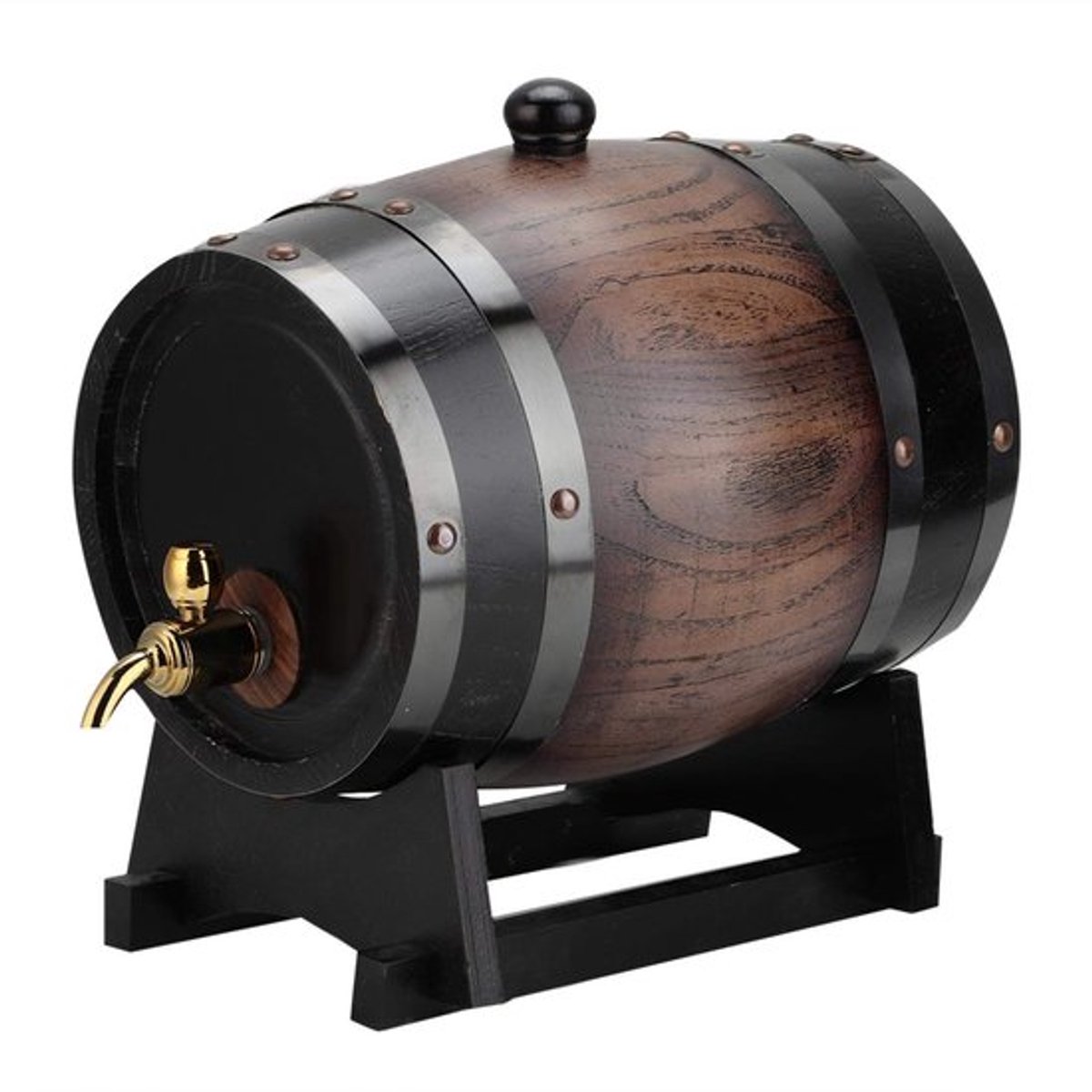 Wijnvat 3L Eikenhout - Vintage Houten Container - Wijnvat Dispenser - Opslag Voor Wijn/Dranken - Hoogwaardige Materialen - Afmetingen 30x19x25 cm - Drankvat