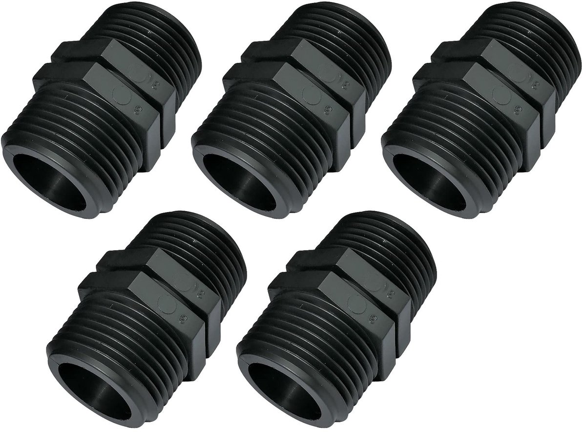 Solidchoice - Set van 5 gelijke nippels met kunststof schroefdraadaansluiting - 1"-1"